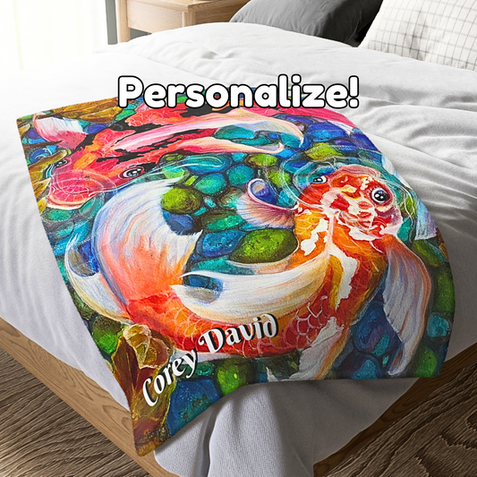 Koi Blanket - Velveteen Plush Throw - Koi Pond from Mama Mosaic Artworks