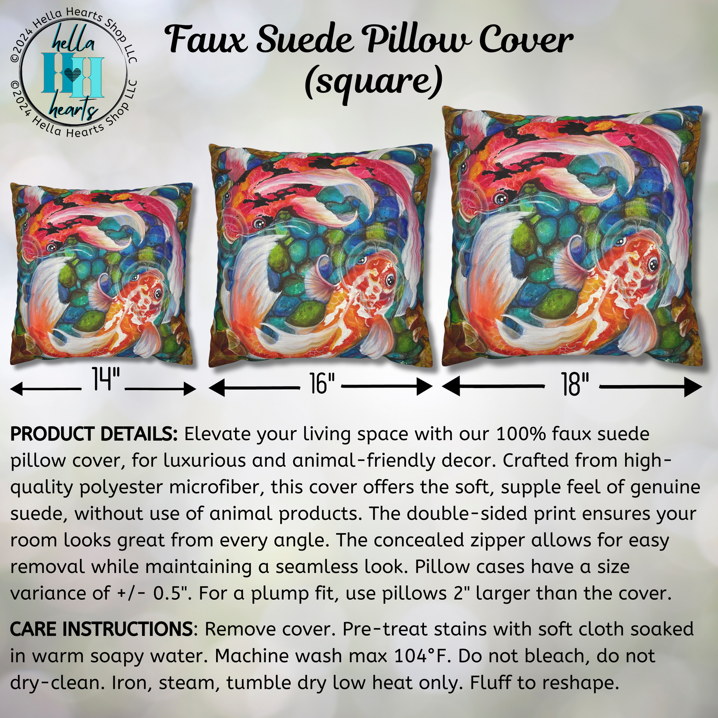 Koi Throw Pillow Cover - Faux Suede - 3 Sizes - Koi Pond from Mama Mosaic Artworks