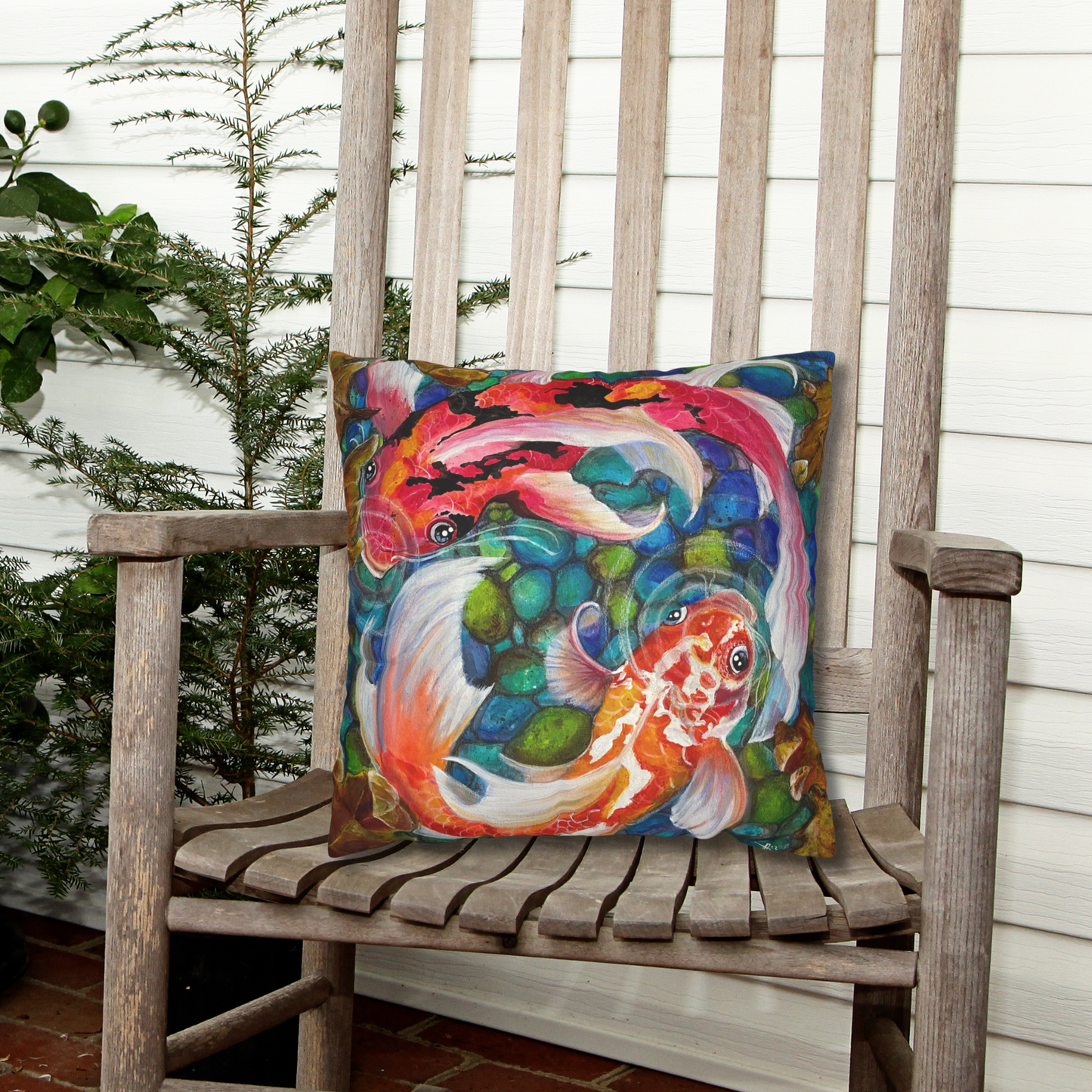 Koi Throw Pillow Cover - Faux Suede - 3 Sizes - Koi Pond from Mama Mosaic Artworks