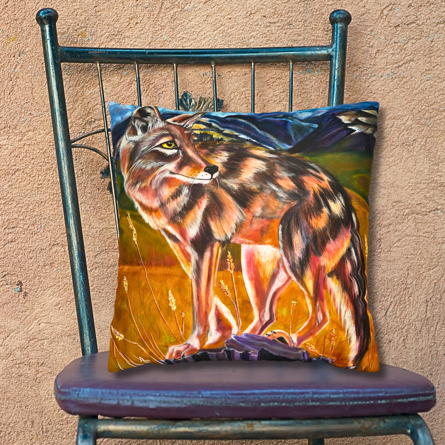 Plains Coyote Throw Pillow Cover - Faux Suede 3 Sizes - Lady of the Plains from Mama Mosaic Artworks