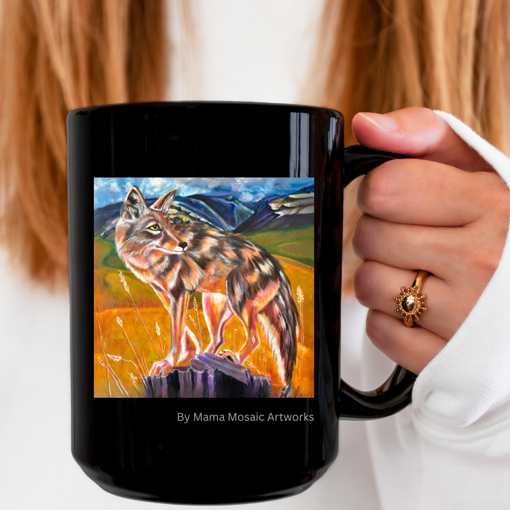 Plains Coyote Mug - 15oz Glossy Ceramic - Lady of the Plains from Mama Mosaic Artworks