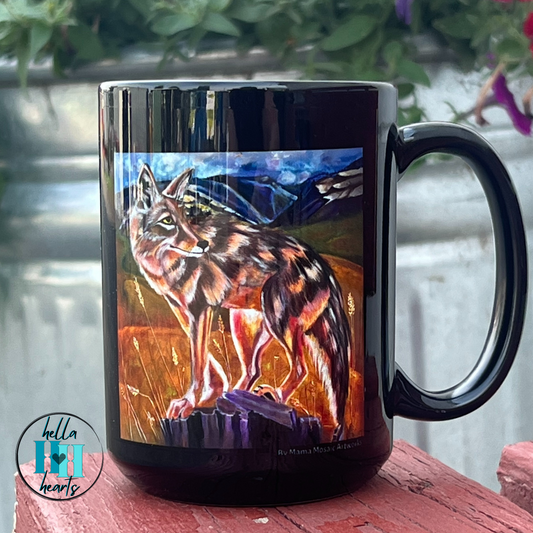 Plains Coyote Mug - 15oz Glossy Ceramic - Lady of the Plains from Mama Mosaic Artworks