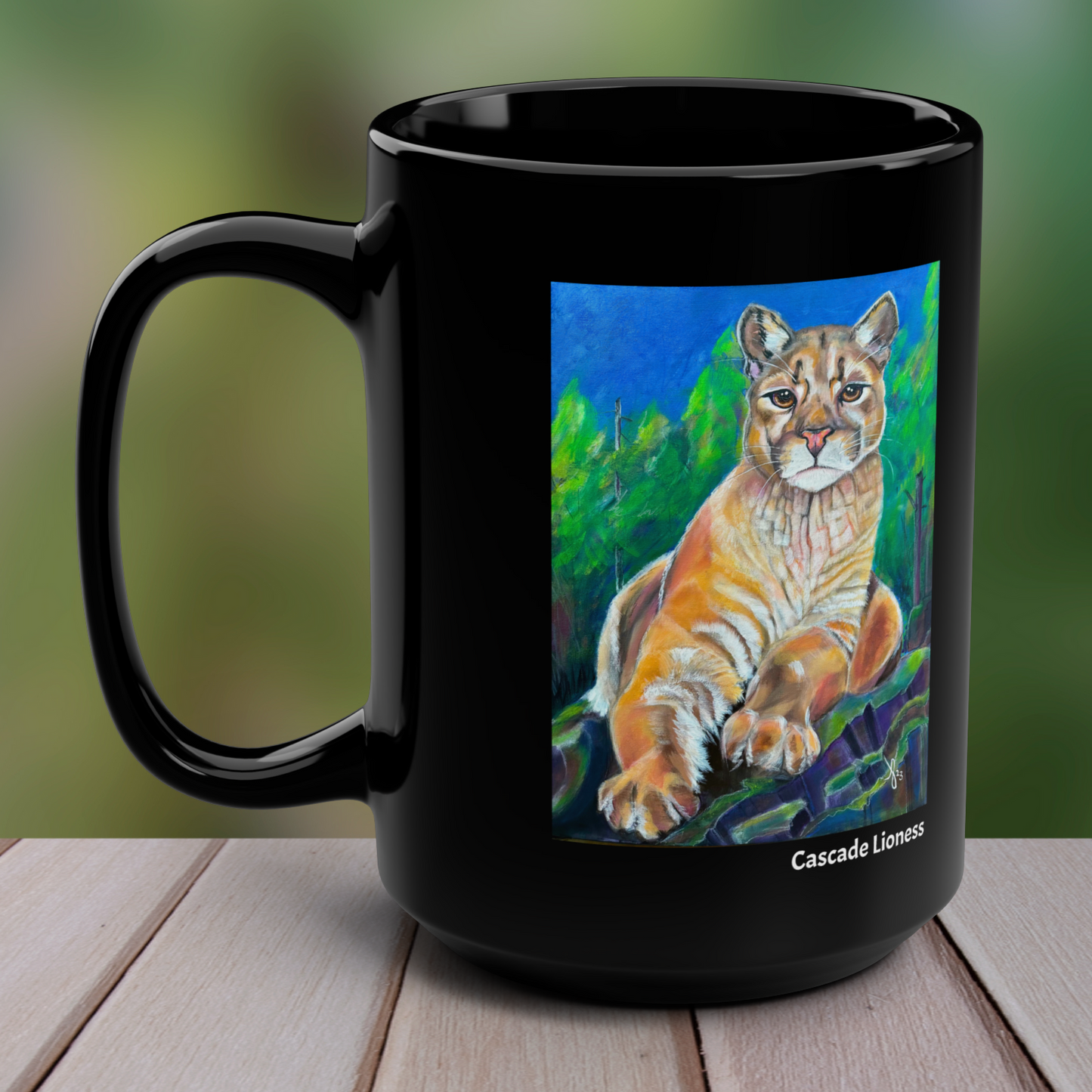 Cougar Mug - 15oz Glossy Ceramic - Cascade Lioness from Mama Mosaic Artworks