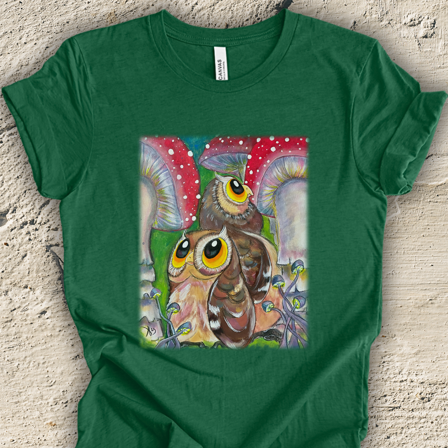 Owls and Shrooms Unisex TShirt - Lost in Shroomtasia from Mama Mosaic Artworks