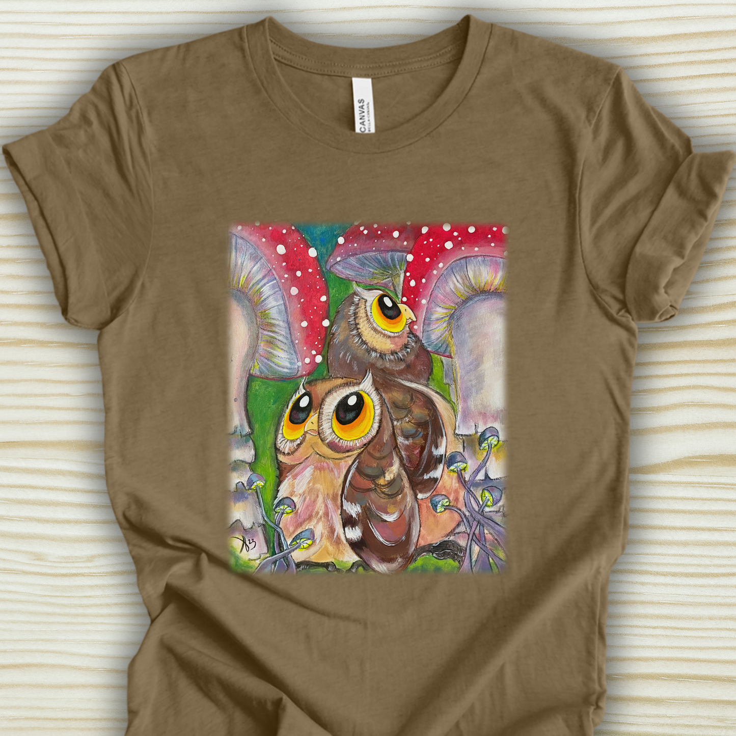 Owls and Shrooms Unisex TShirt - Lost in Shroomtasia from Mama Mosaic Artworks