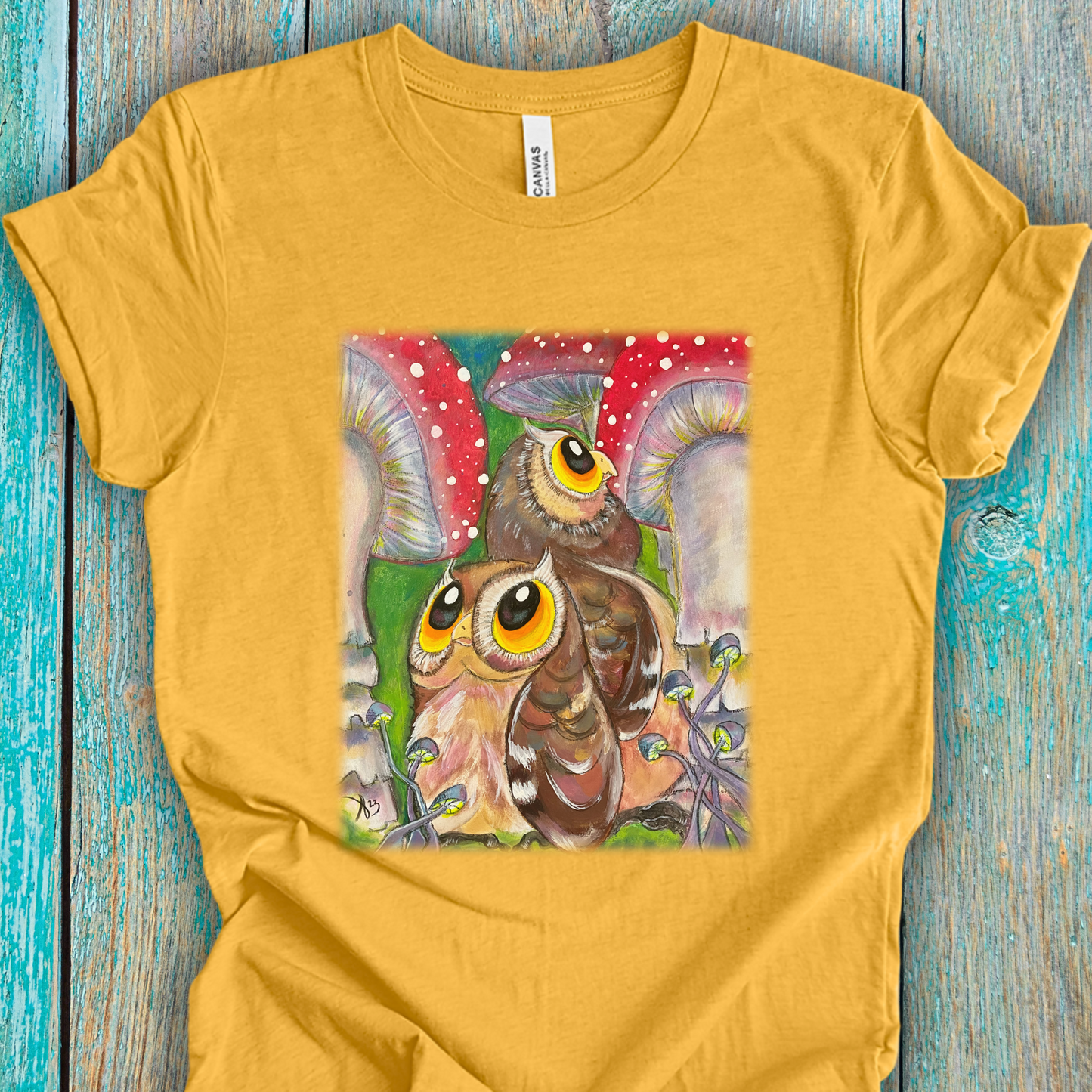 Owls and Shrooms Unisex TShirt - Lost in Shroomtasia from Mama Mosaic Artworks