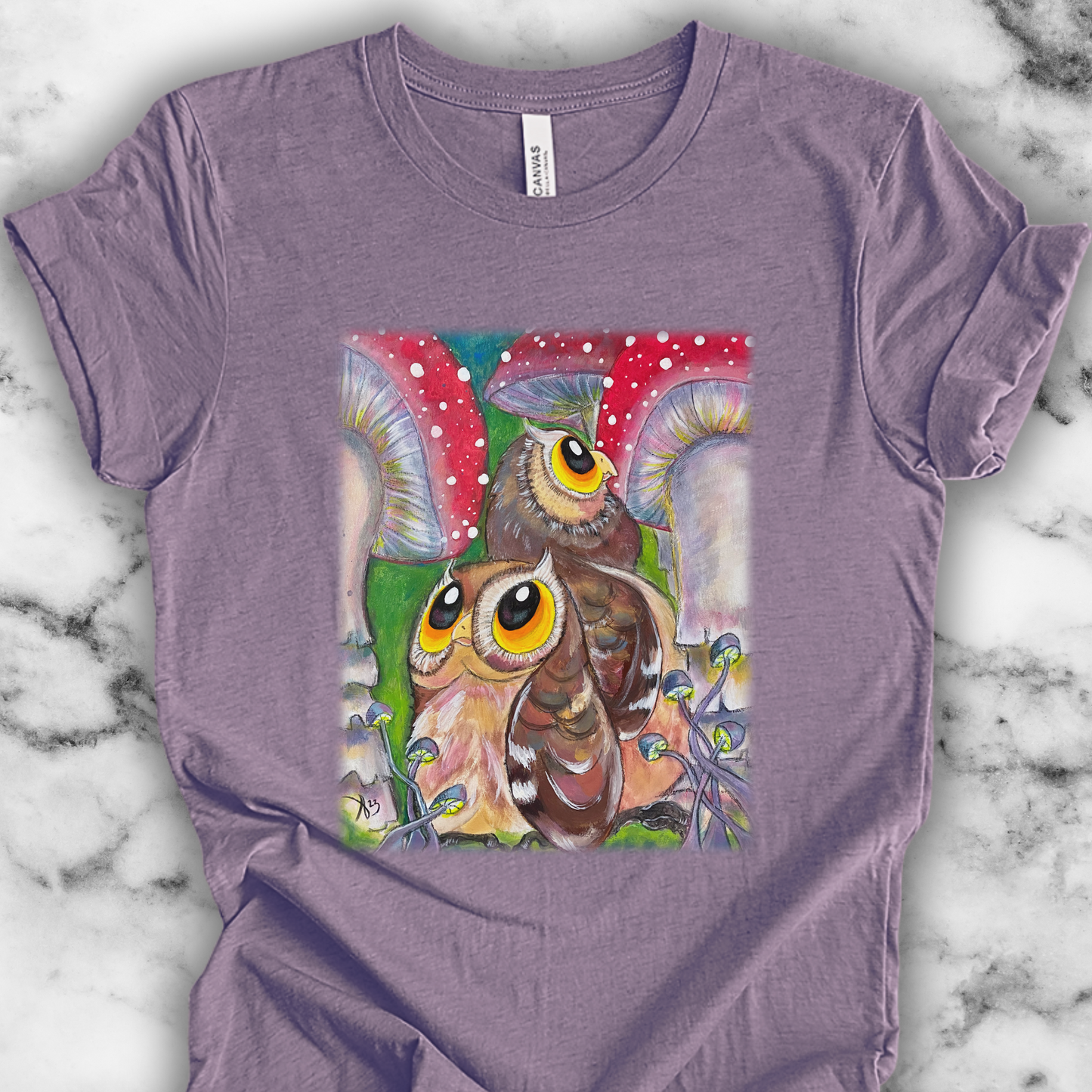 Owls and Shrooms Unisex TShirt - Lost in Shroomtasia from Mama Mosaic Artworks