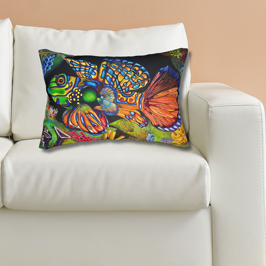 Tropical Fish Lumbar Pillow and Cover - 20x14" - Portrait of Mandarin Goby from Mama Mosaic Artworks