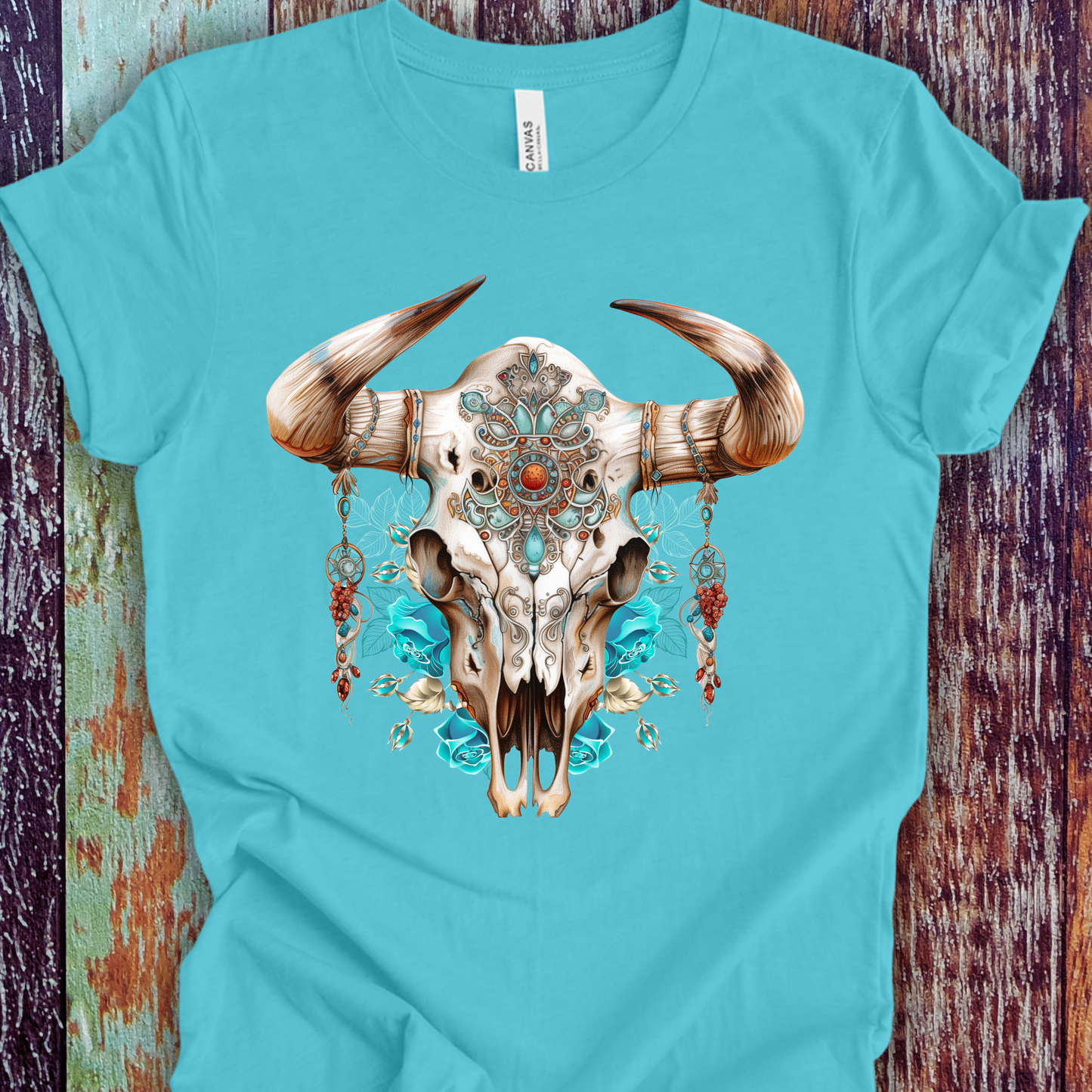 Western Bull Skull with Inlaid Turquoise Unisex TShirt