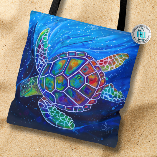 Sea Turtle Tote Bag - Original Art, Flying Turtle from Mama Mosaic Artworks - Clean Our Seas