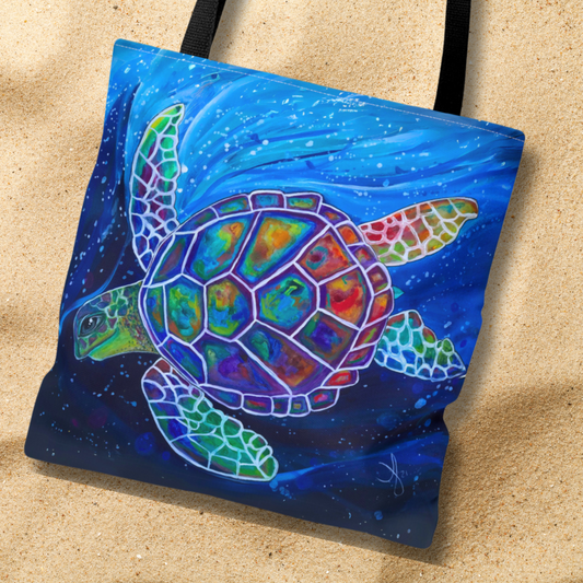 Flying Turtle Tote Bag from Mama Mosaic Artworks - Clean Our Seas