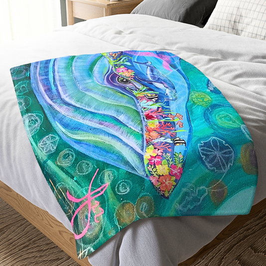 Blue Whale Blanket - Velveteen Plush Throw - Mama and Baby Blue Whale from Mama Mosaic Artworks