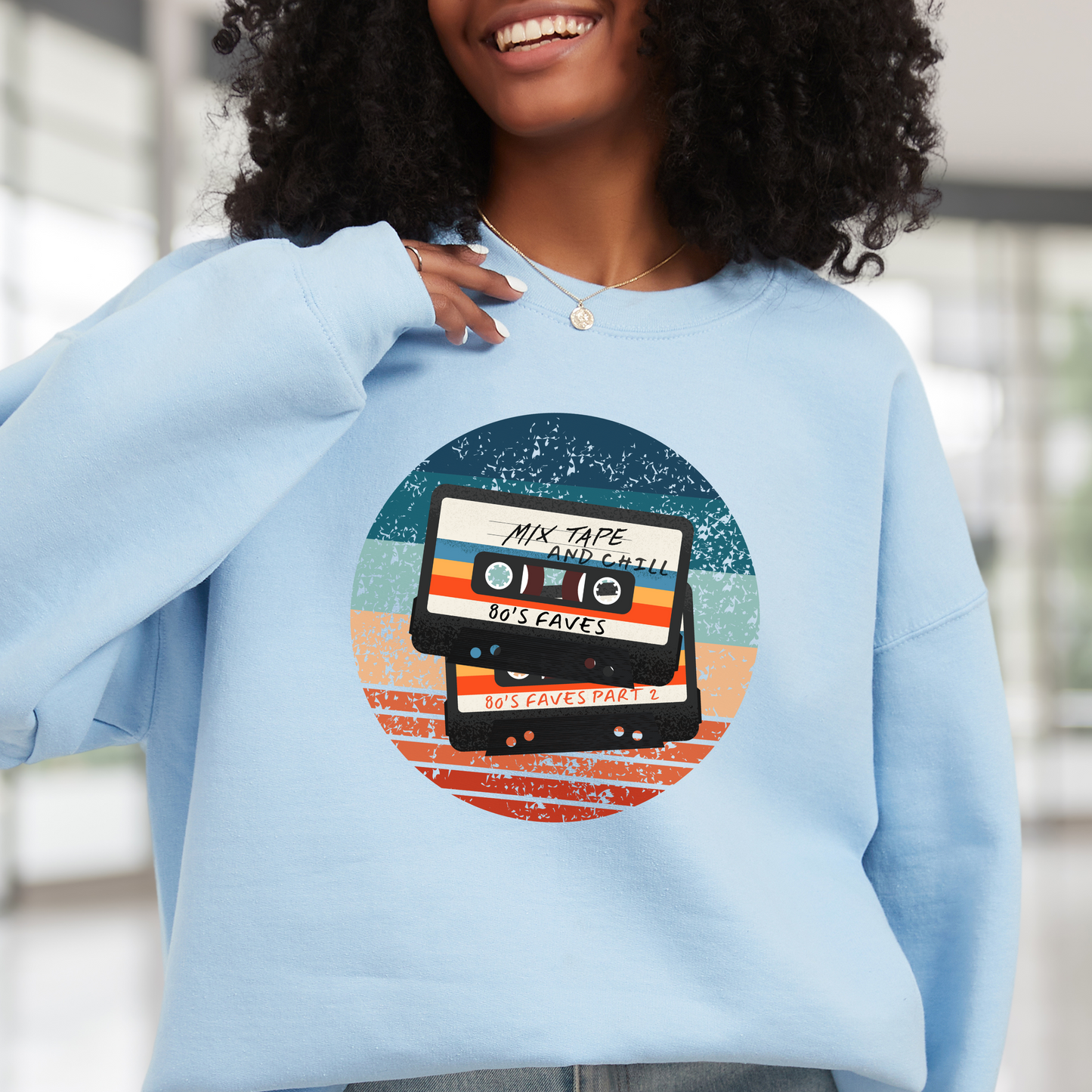 Sweatshirt - 80s Retro Mix Tape and Chill Unisex Crewneck