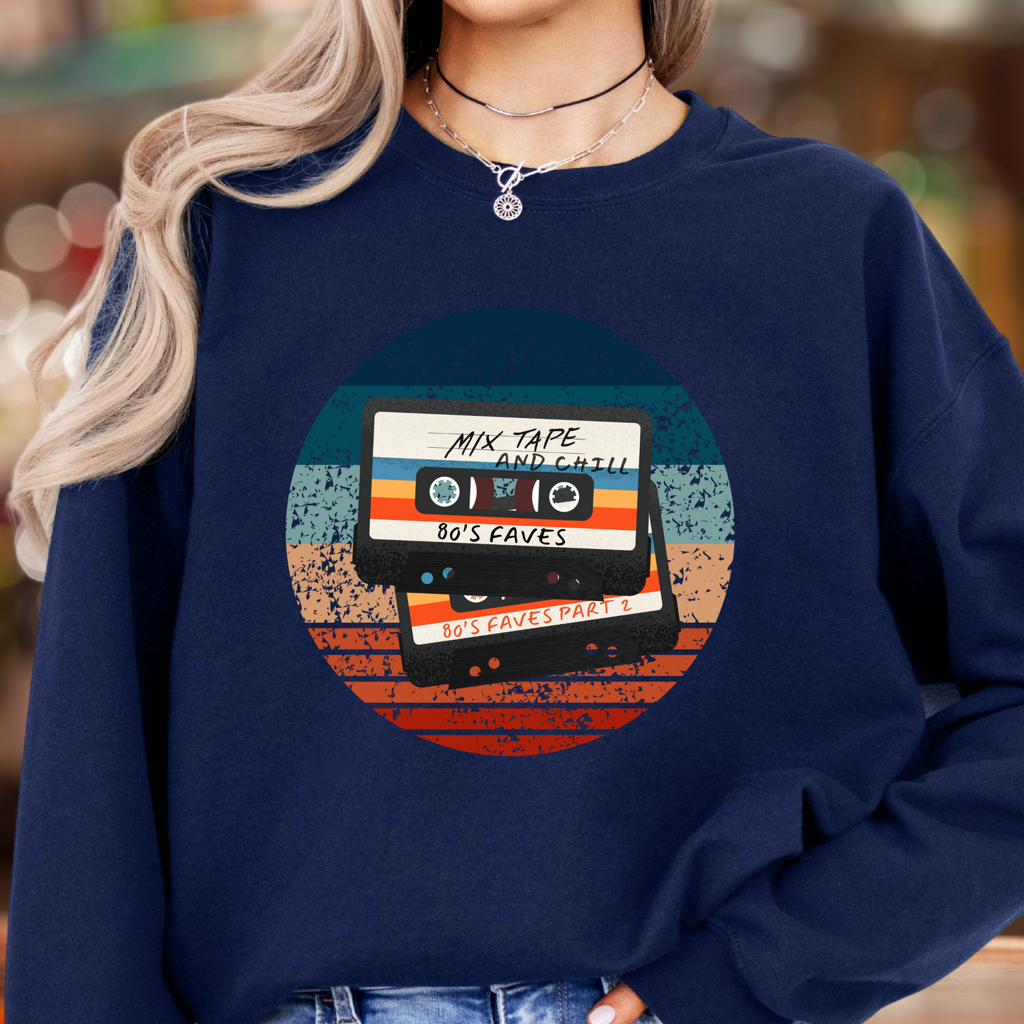 Sweatshirt - 80s Retro Mix Tape and Chill Unisex Crewneck