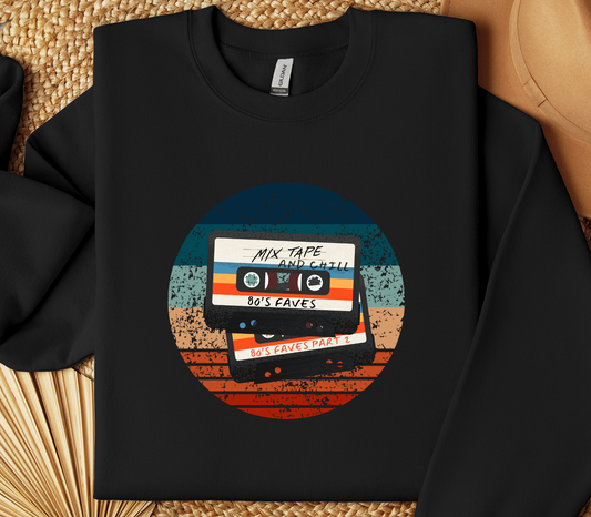 Sweatshirt - 80s Retro Mix Tape and Chill Unisex Crewneck