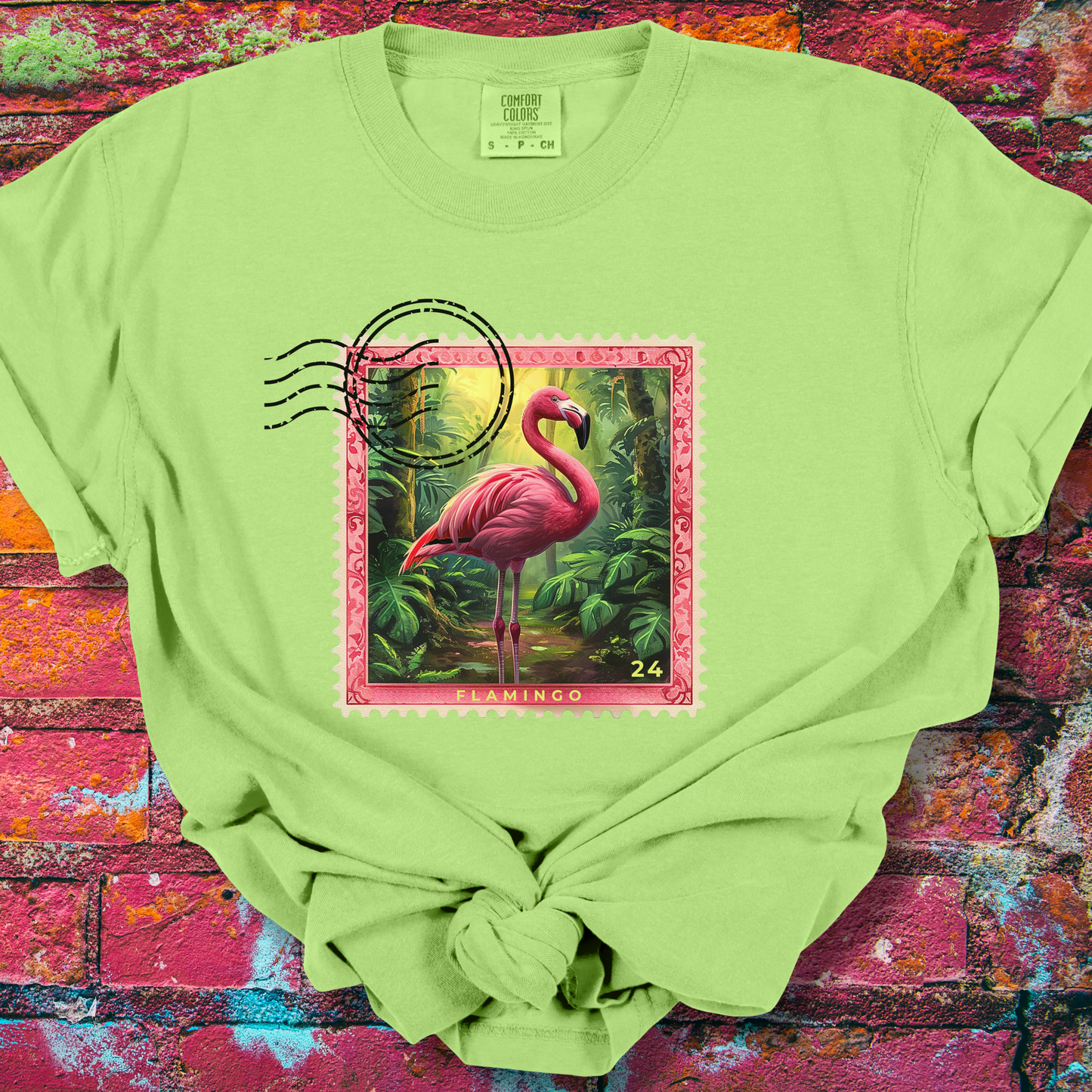 Flamingo Travel Stamp TShirt - Comfort Colors Unisex Crew