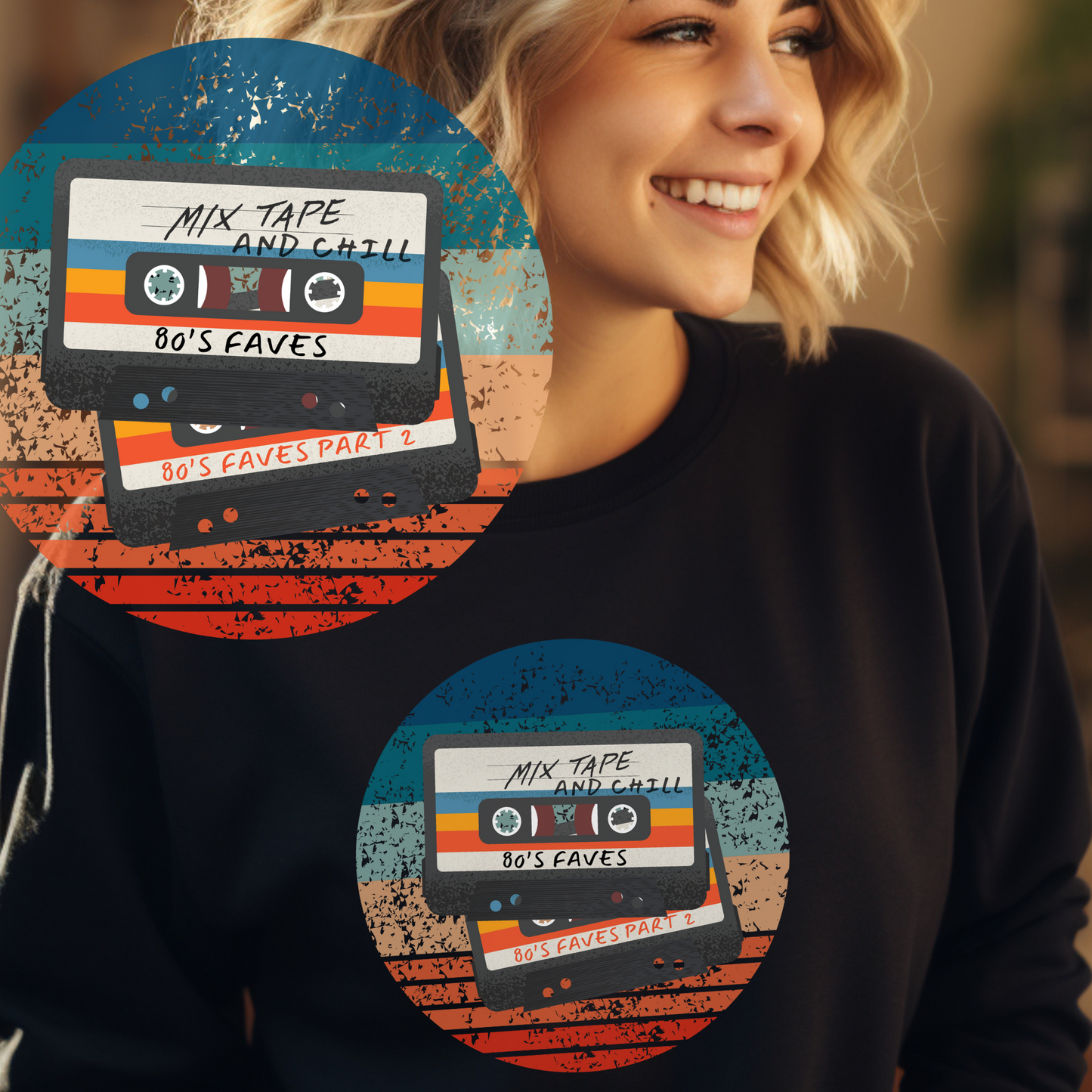 Sweatshirt - 80s Retro Mix Tape and Chill Unisex Crewneck