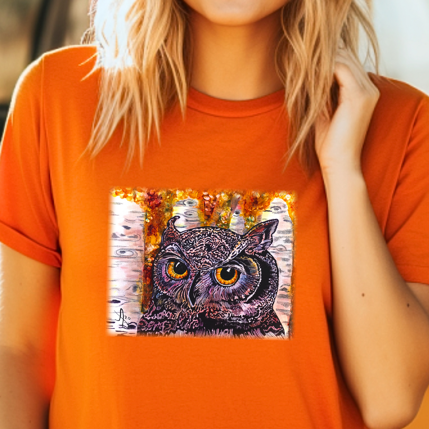 Horned Owl Unisex TShirt - Portrait of an Owl from Mama Mosaic Artworks