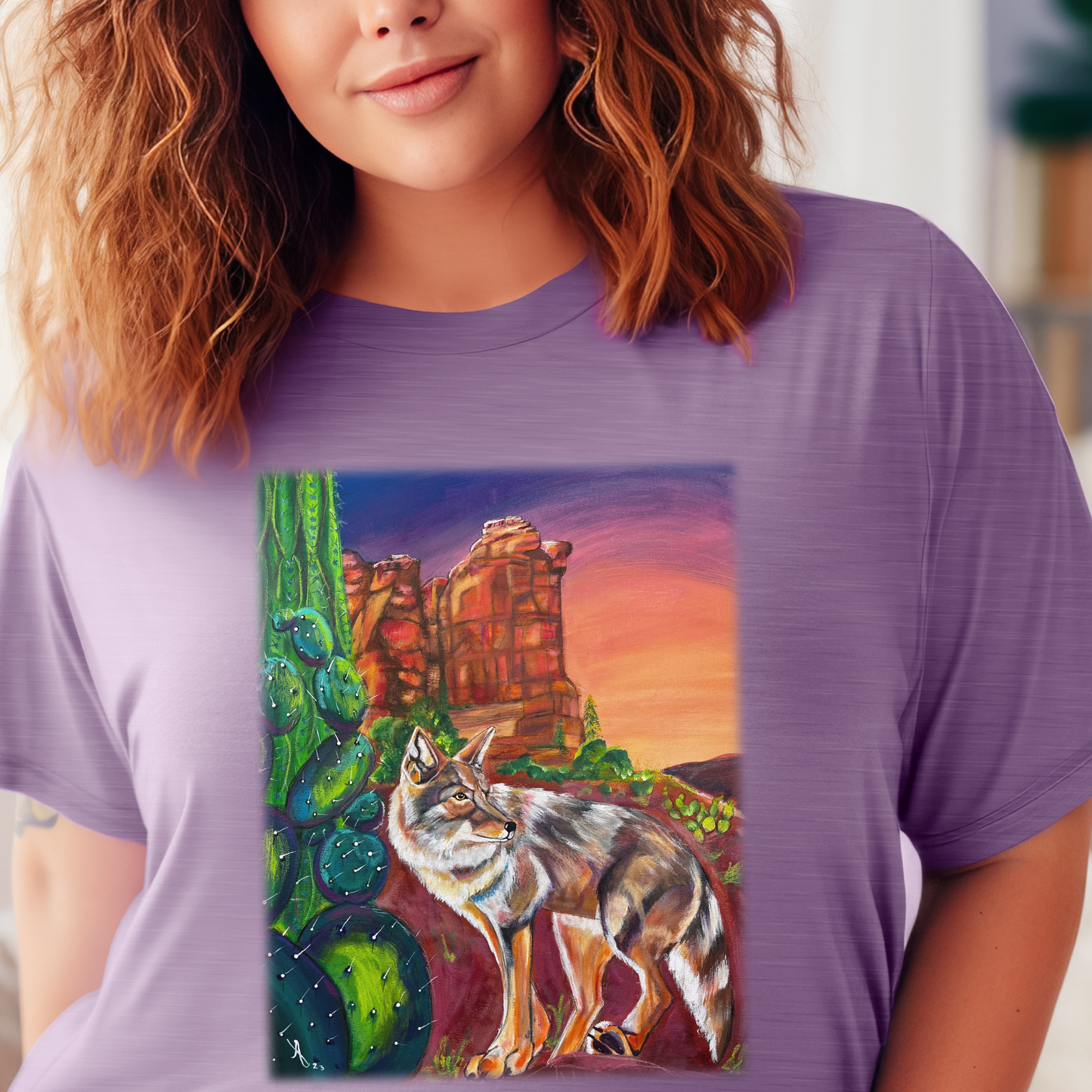 Sedona Coyote Unisex TShirt - Coyote at Coffee Pot Rock from Mama Mosaic Artworks