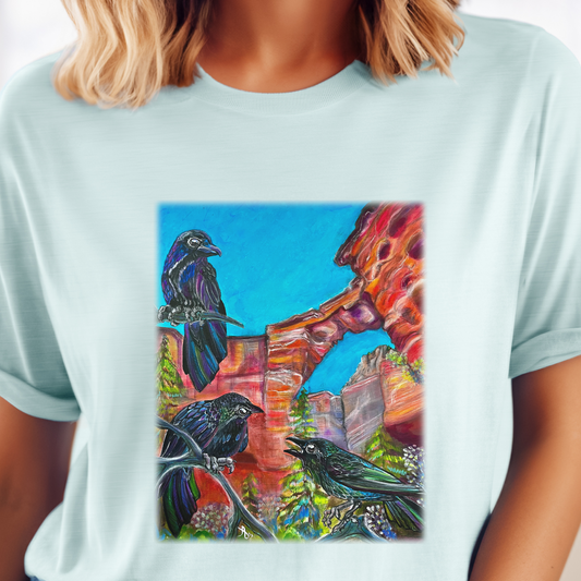 Sedona Devil's Bridge Unisex TShirt - Three Crows at Devil's Bridge from Mama Mosaic Artworks