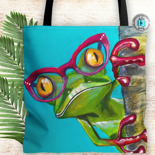Frog Tote Bag - Original Art, Read More Optical Frog from Mama Mosaic Artworks - 3 Sizes