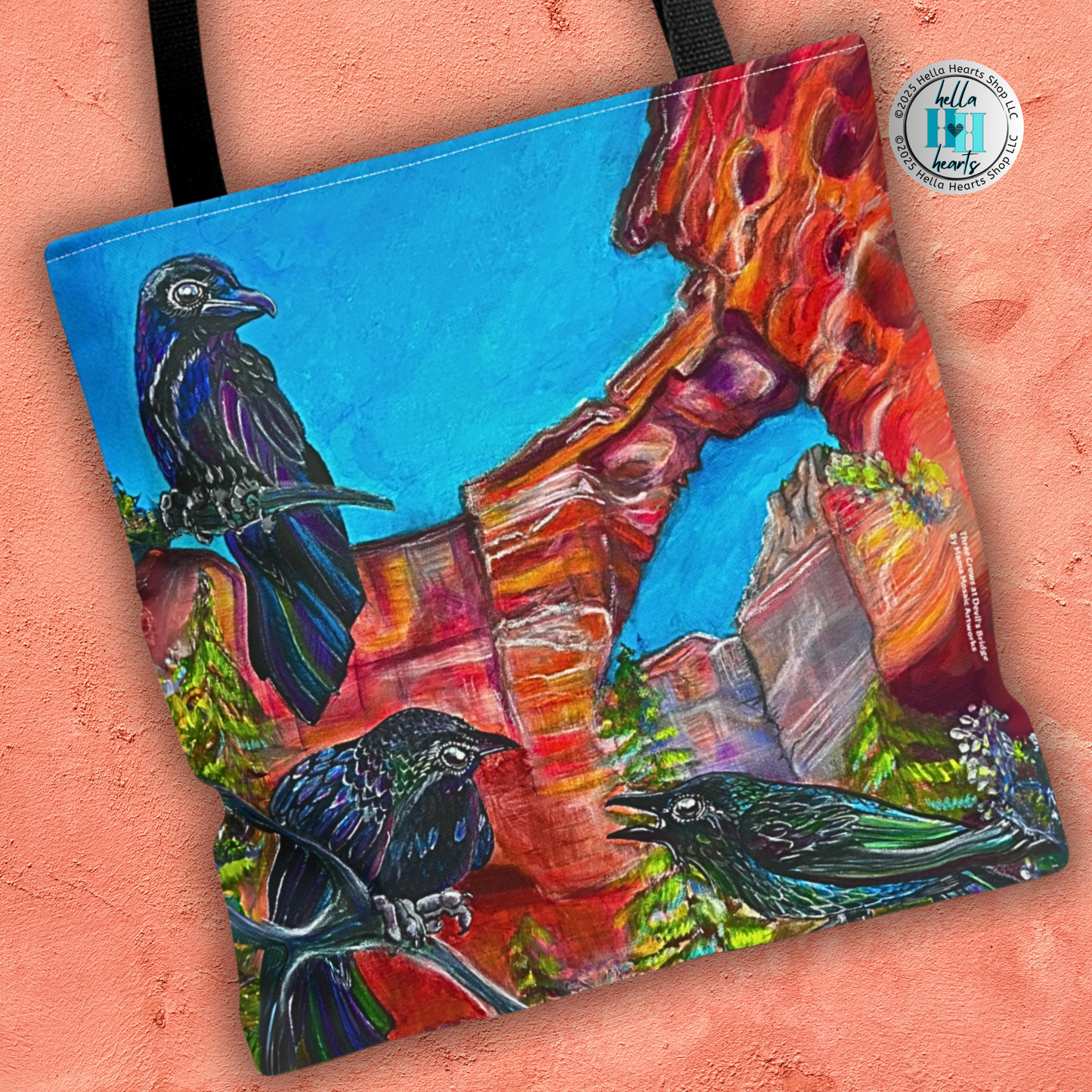 Sedona Devil's Bridge Tote Bag - Original Art, Three Ravens at Devil's Bridge from Mama Mosaic Artworks - 3 Sizes