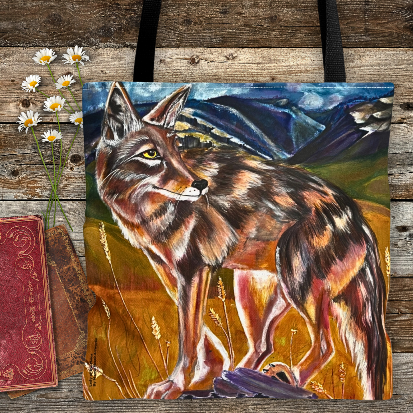 Plains Coyote Tote Bag - Original Art, Lady of the Plains from Mama Mosaic Artworks - 3 Sizes