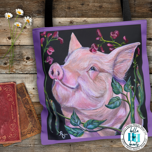 Pig Tote Bag - Original Art, Pork in Beans Tote Bag From Mama Mosaic Artworks - 3 Sizes