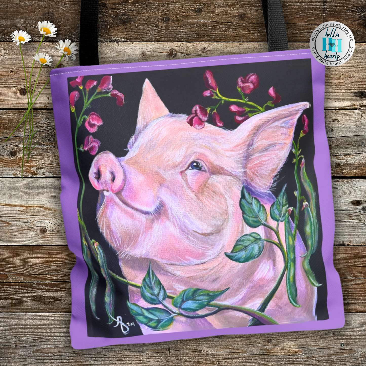 Pig Tote Bag - Original Art, Pork in Beans Tote Bag From Mama Mosaic Artworks - 3 Sizes