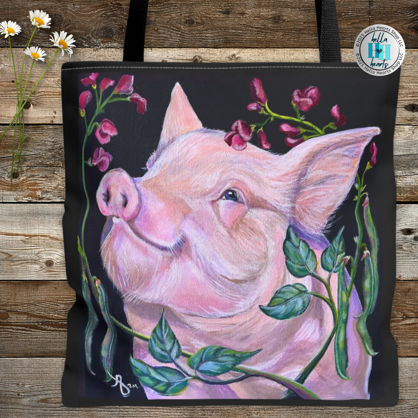 Pig Tote Bag - Original Art, Pork in Beans Tote Bag From Mama Mosaic Artworks - 3 Sizes