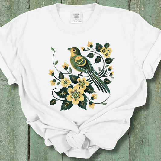 Scandi Birds and Flowers Folk Art Comfort Colors Unisex TShirt