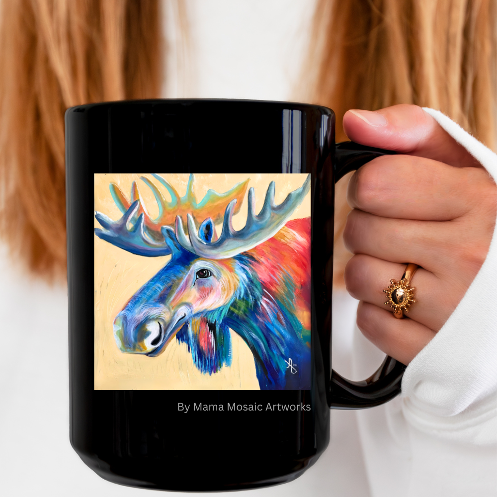 Moose Mug - 15oz Glossy Ceramic - Water Moose from Mama Mosaic Artworks