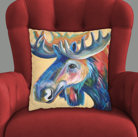 Moose Throw Pillow Cover - Faux Suede - 2 Sizes - Water Moose from Mama Mosaic Artworks