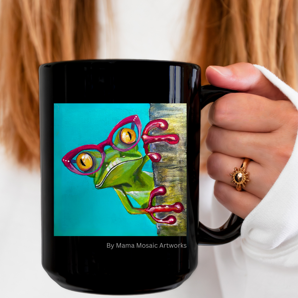 Frog Mug - 15oz Glossy Ceramic - Read More Optical Frog from Mama Mosaic Artworks