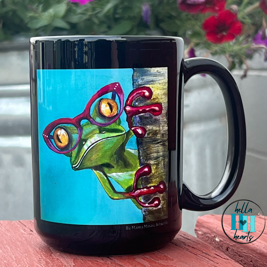 Frog Mug - 15oz Glossy Ceramic - Read More Optical Frog from Mama Mosaic Artworks