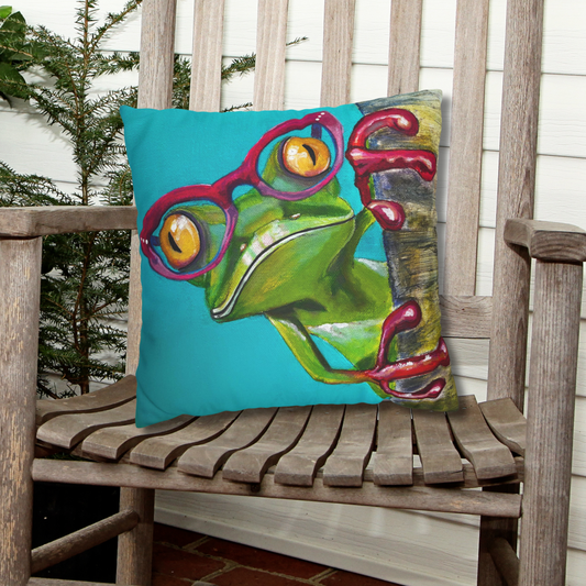 Frog Throw Pillow Cover - Faux Suede - 3 Sizes - Read More Optical Frog from Mama Mosaic Artworks