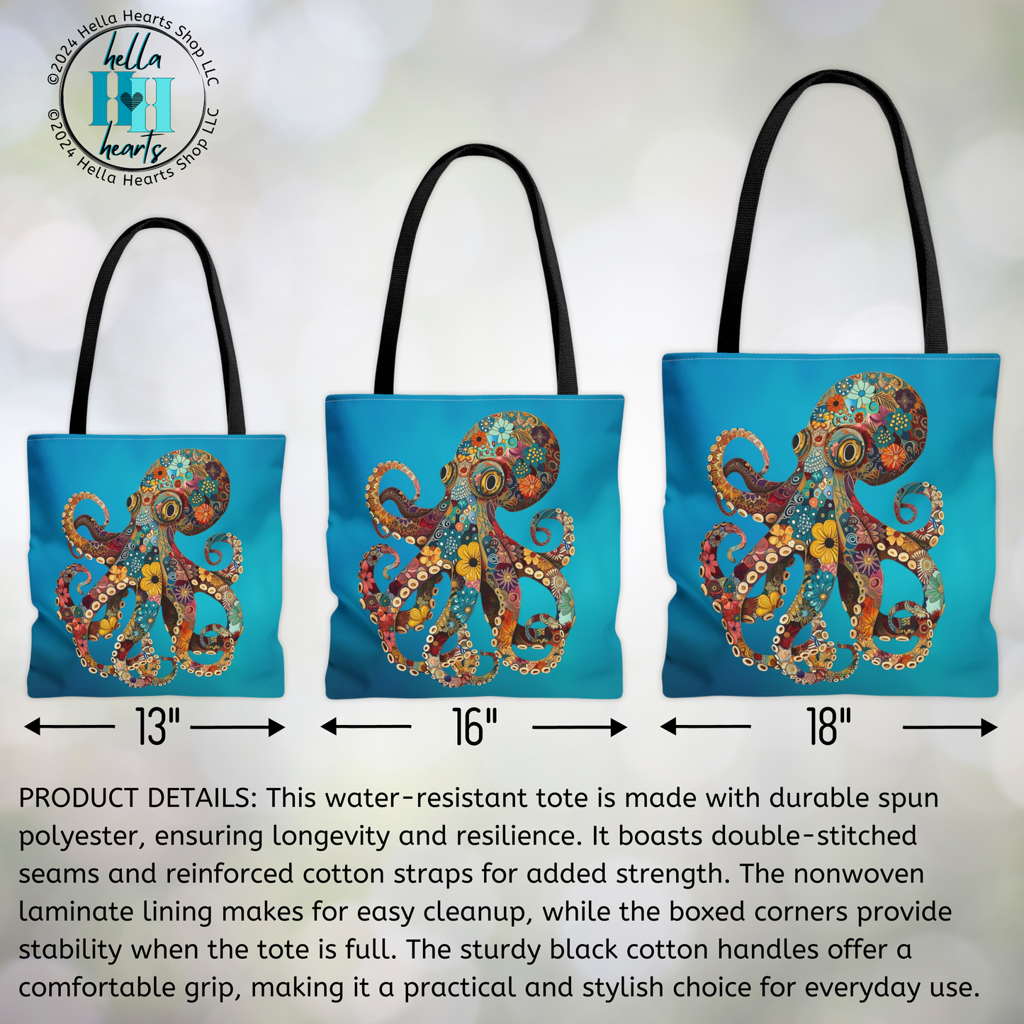 Groovy Octopus Tote Bag - Water Resistant Tote - 3 Sizes