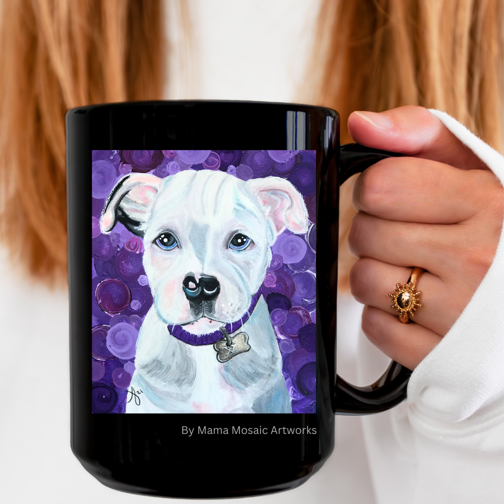 Pit Bull Mug - 15oz Glossy Ceramic - Portrait of a Pit Bull from Mama Mosaic Artworks