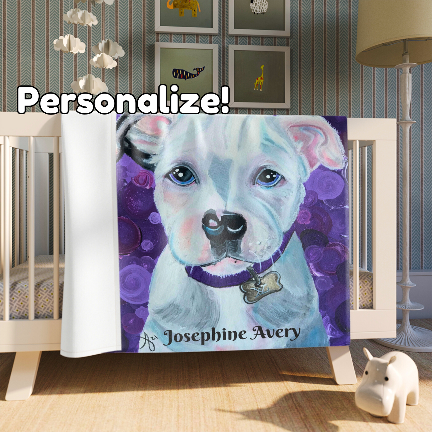 Pit Bull Blanket - Velveteen Plush Throw - Portrait of a Pit Bull from Mama Mosaic Artworks