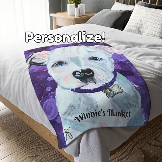 Pit Bull Blanket - Velveteen Plush Throw - Portrait of a Pit Bull from Mama Mosaic Artworks