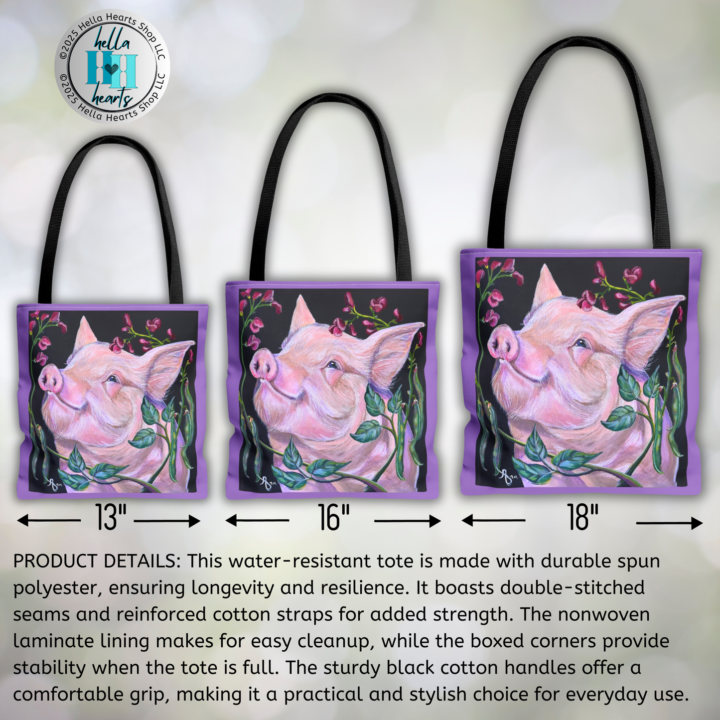 Pig Tote Bag - Original Art, Pork in Beans Tote Bag From Mama Mosaic Artworks - 3 Sizes