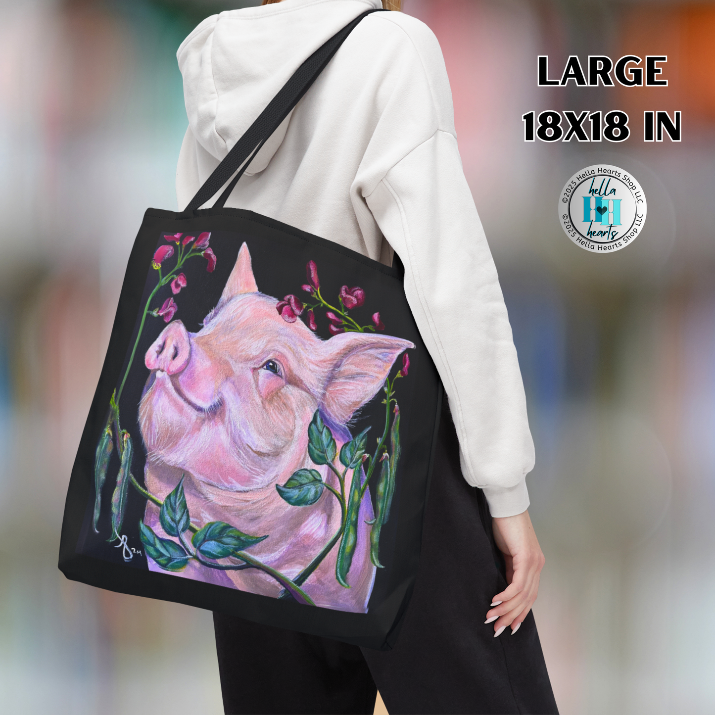 Pig Tote Bag - Original Art, Pork in Beans Tote Bag From Mama Mosaic Artworks - 3 Sizes