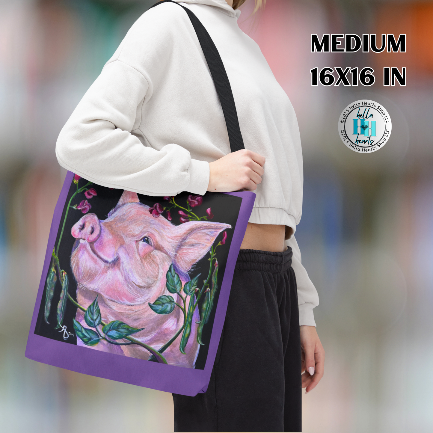 Pig Tote Bag - Original Art, Pork in Beans Tote Bag From Mama Mosaic Artworks - 3 Sizes