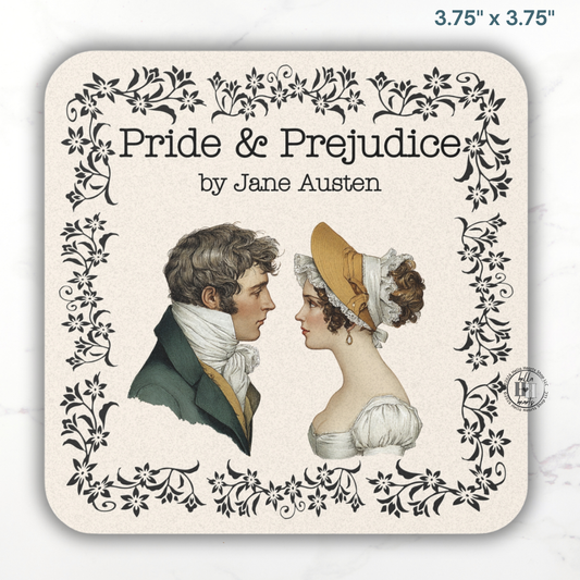 Jane Austen Book Coasters, Bookish Gift, Classic Lit, Cork Back
