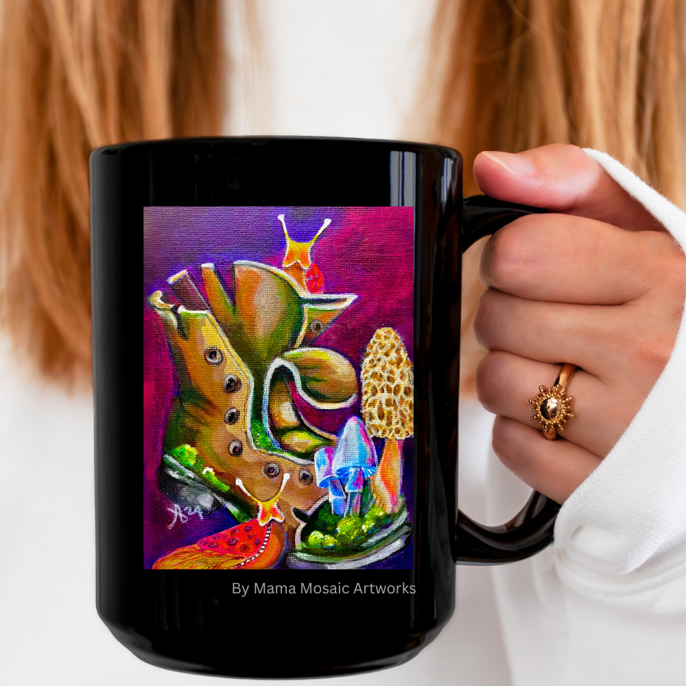 Psychedelic Shrooms Mug - 15oz Glossy Ceramic - Psilly Pslugs from Mama Mosaic Artworks