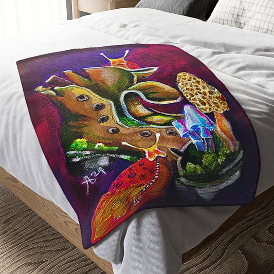 Psychedelic Shrooms Blanket - Velveteen Plush Throw - Psilly Pslugs from Mama Mosaic Artworks