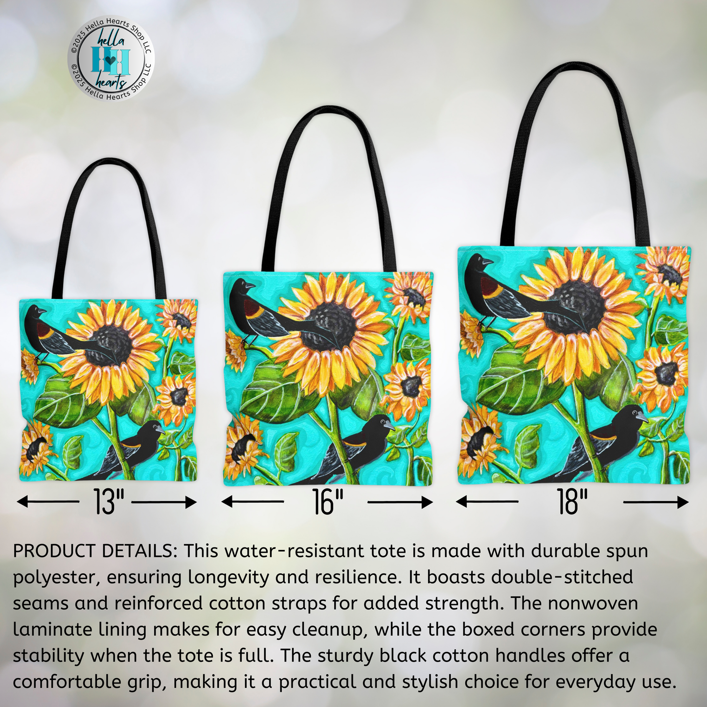 Sunflower Tote Bag - Original Art, Blackbirds and Sunflowers from Mama Mosaic Artworks - 3 Sizes