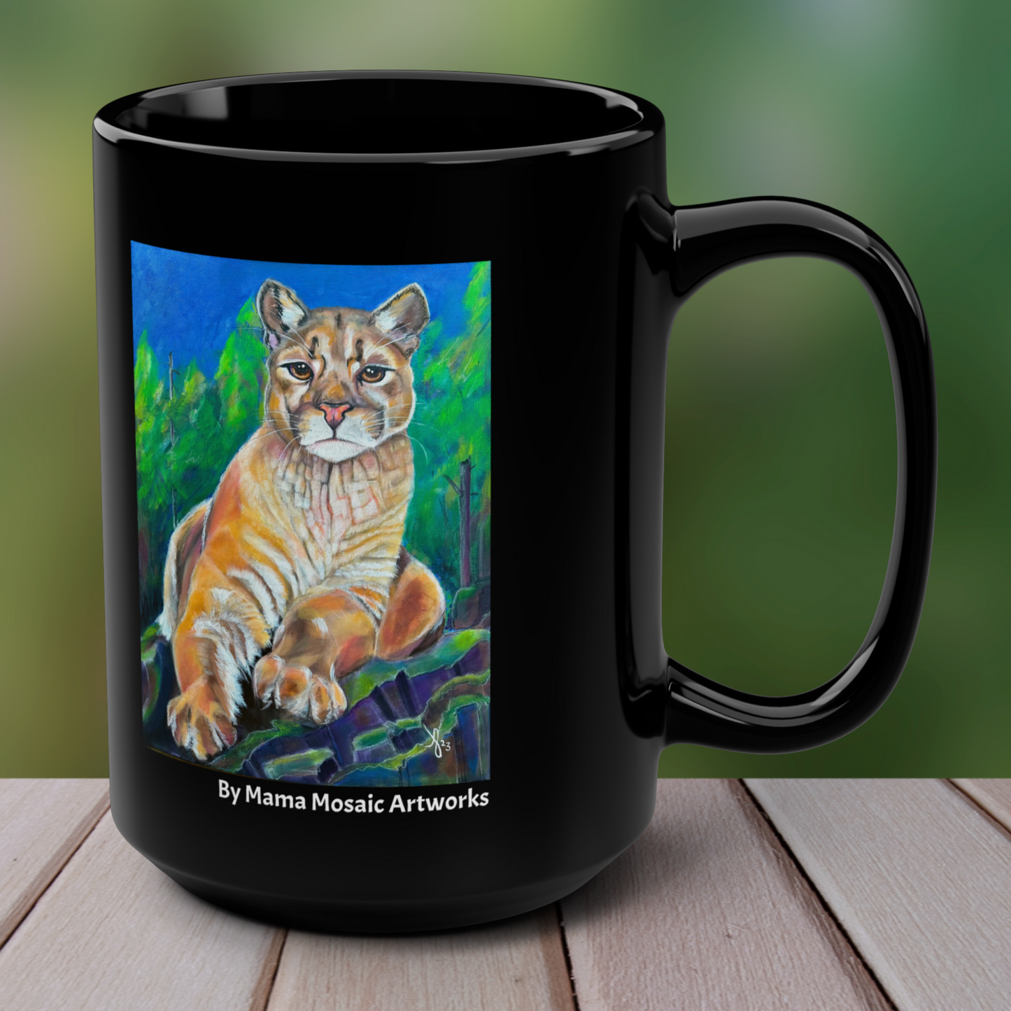 Cougar Mug - 15oz Glossy Ceramic - Cascade Lioness from Mama Mosaic Artworks