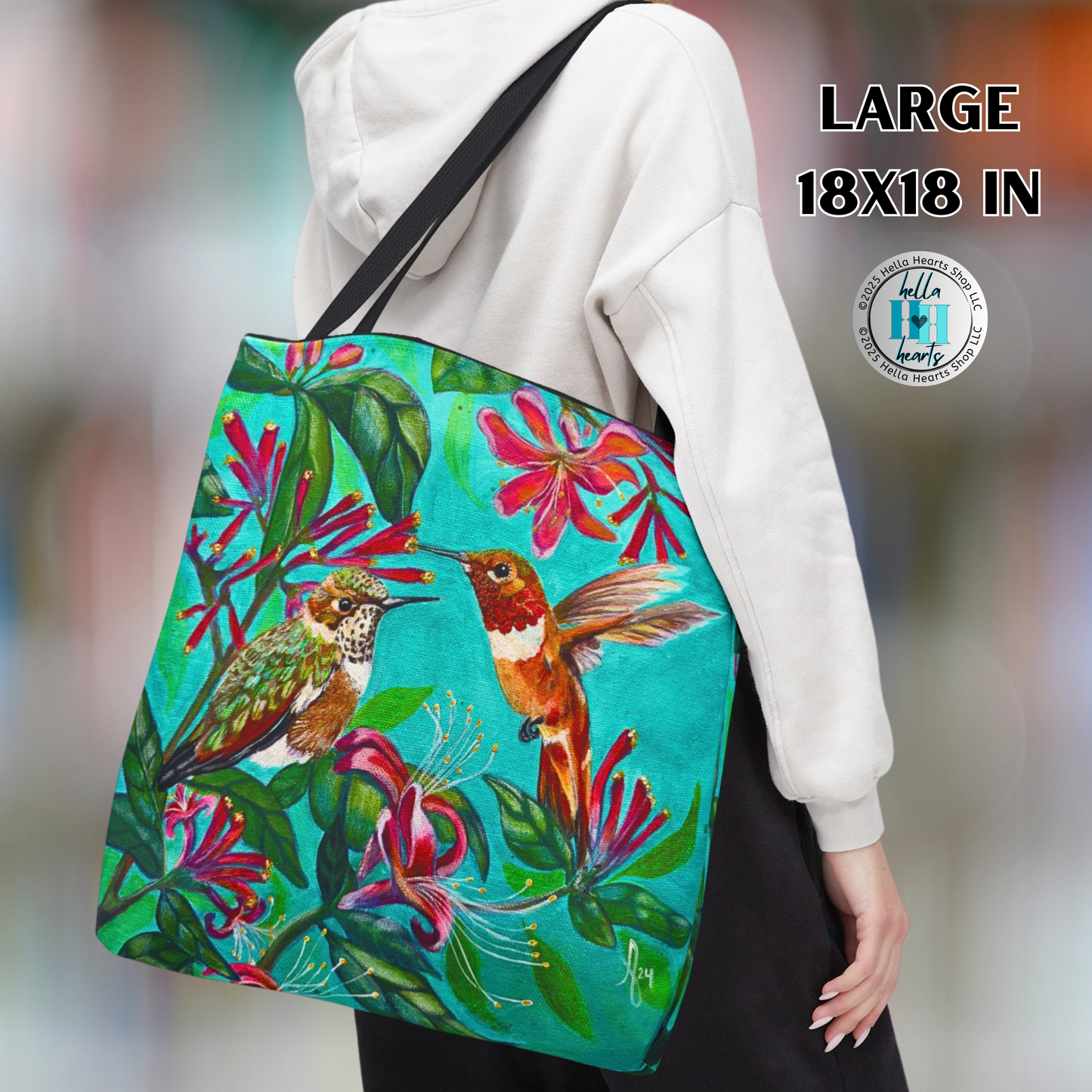 Hummingbird Tote Bag - Original Art, Rufous Hummingbirds from Mama Mosaic Artworks
