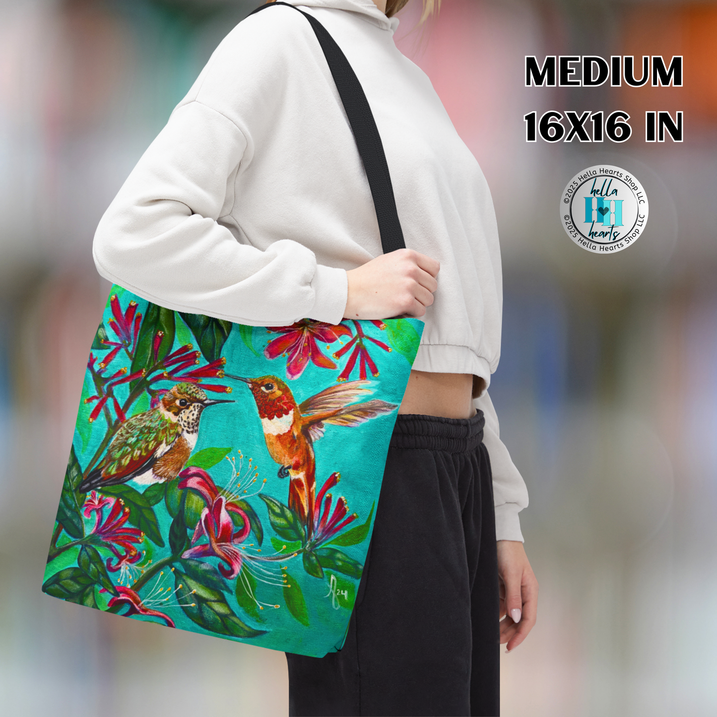 Hummingbird Tote Bag - Original Art, Rufous Hummingbirds from Mama Mosaic Artworks